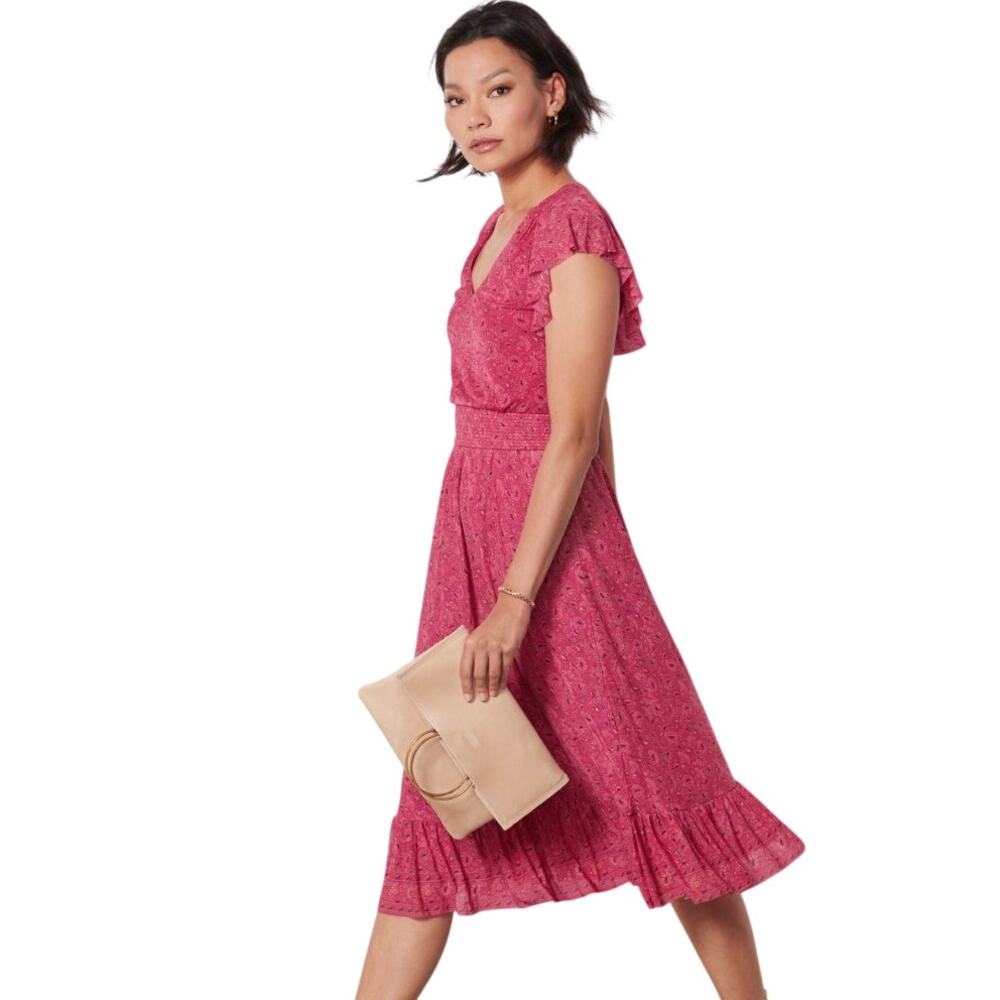 Evereve Elena Femine Pink Flowy Ruffled Short Sleeve dress